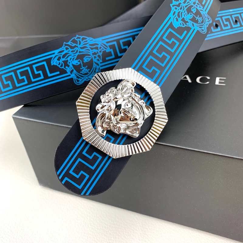 Versace Blue Logo Belt Black with Sliver Buckle – stuttgarter-reps.de